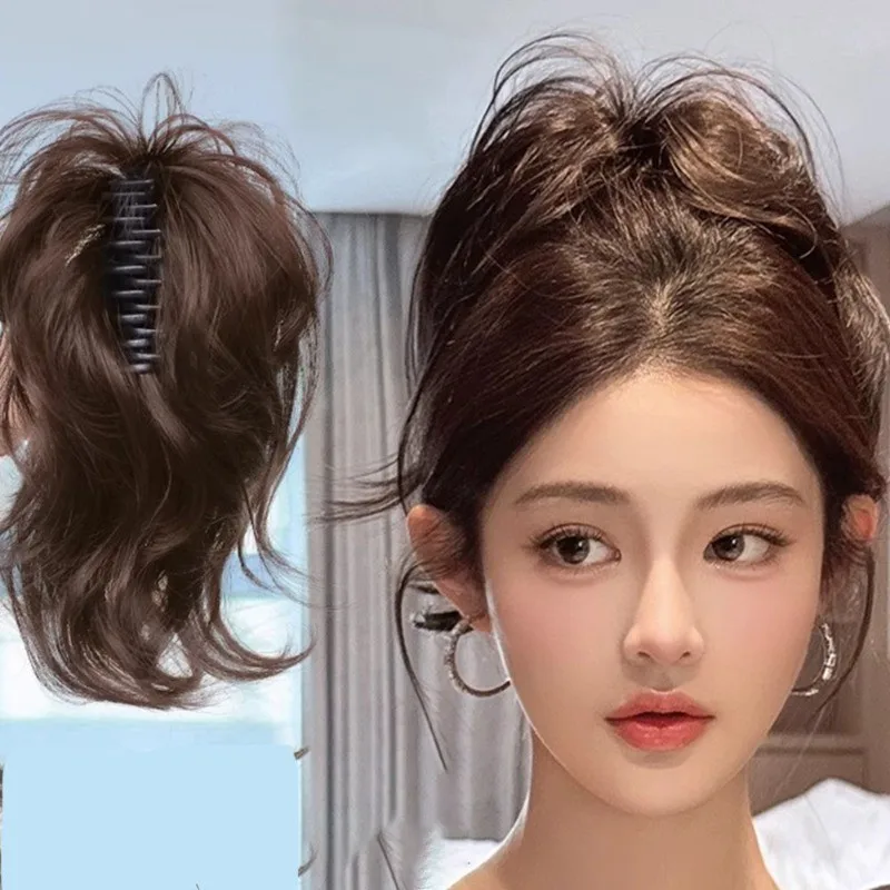 Parrucca sintetica per capelli di pollo con legame basso, clip per afferrare, testa di bocciolo di fiore updo, accessori per capelli di fascia alta per intestino crasso a strisce