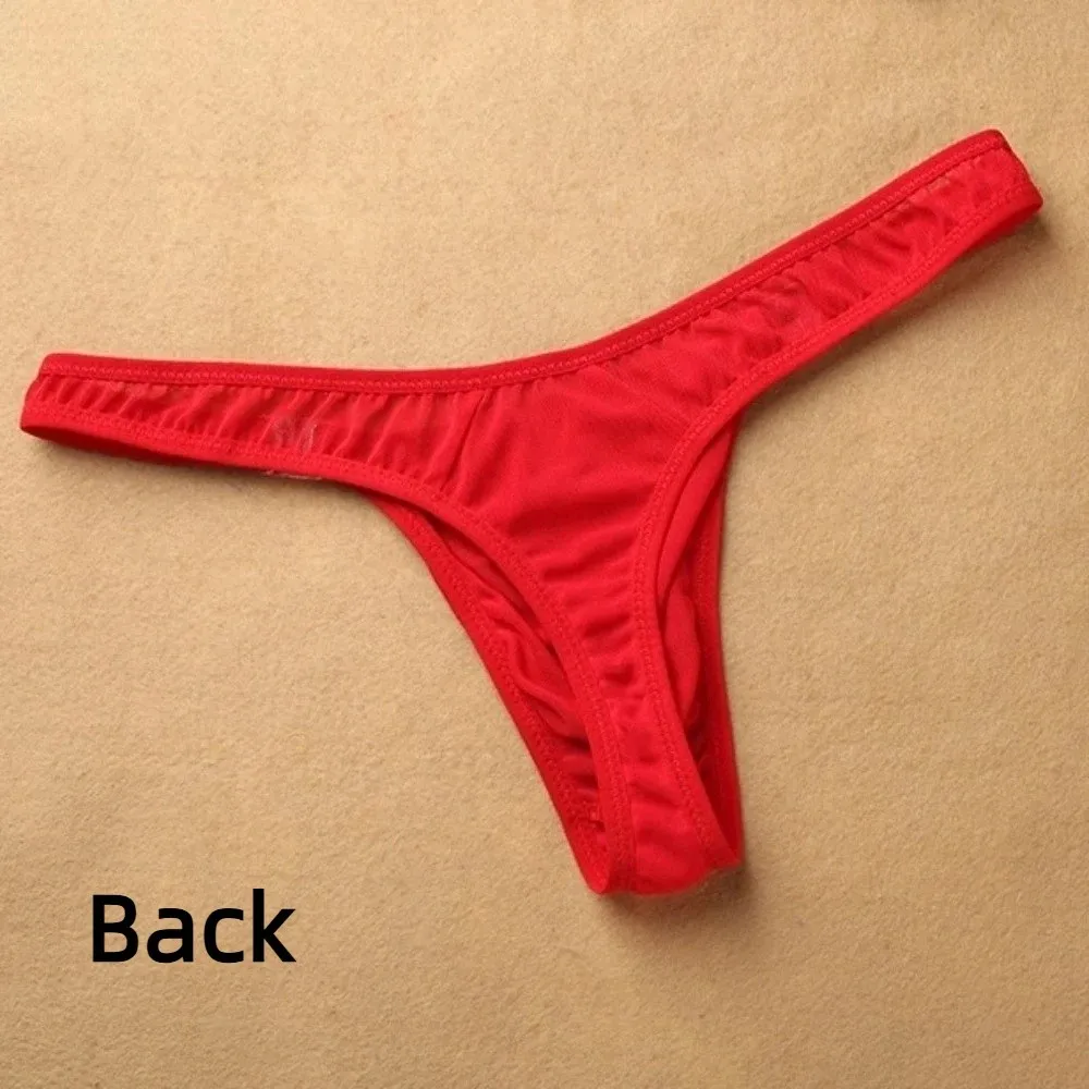 Transparent T-back Male Bikini Thong Briefs Low Waist Breathable Men Underwear Patchwork Lingerie Triangle Panties Men