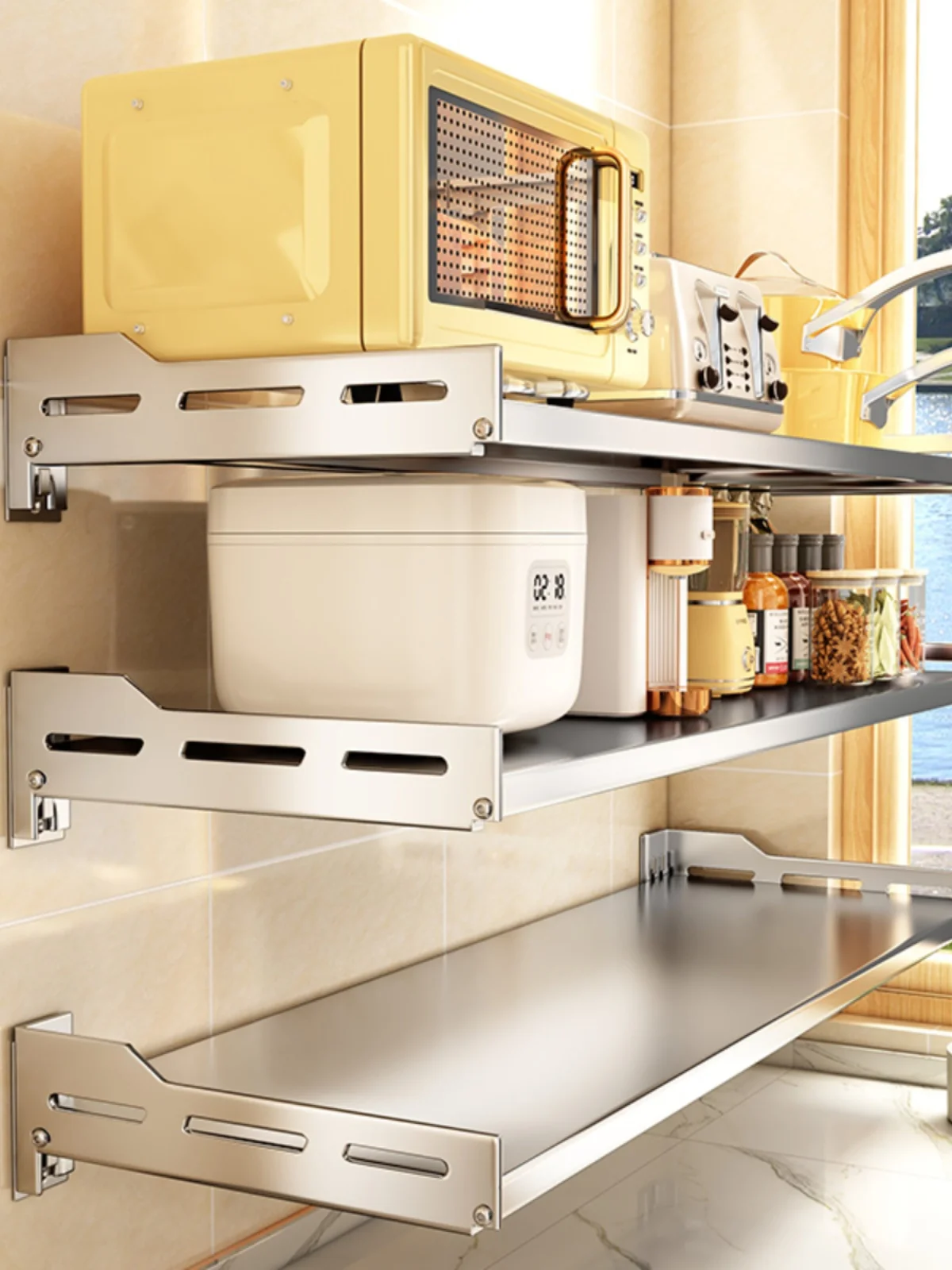 

Stainl Steel 304 Wall Mounted Microwave Oven Ra Kitchen Storage elf No Drilling Required Oven Organizer Holder