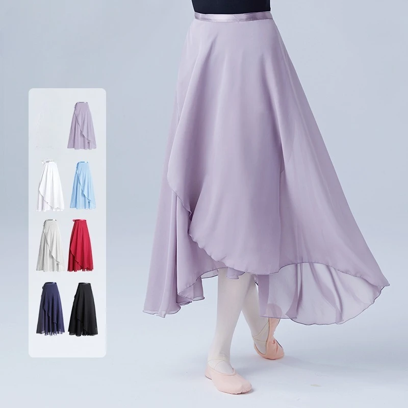 Fashion Chiffon Long Wrap Adjustable Ballet Skirt Flowy Tie Waist One Piece Half Skirt For Studio Class Rehearsal Stage Training