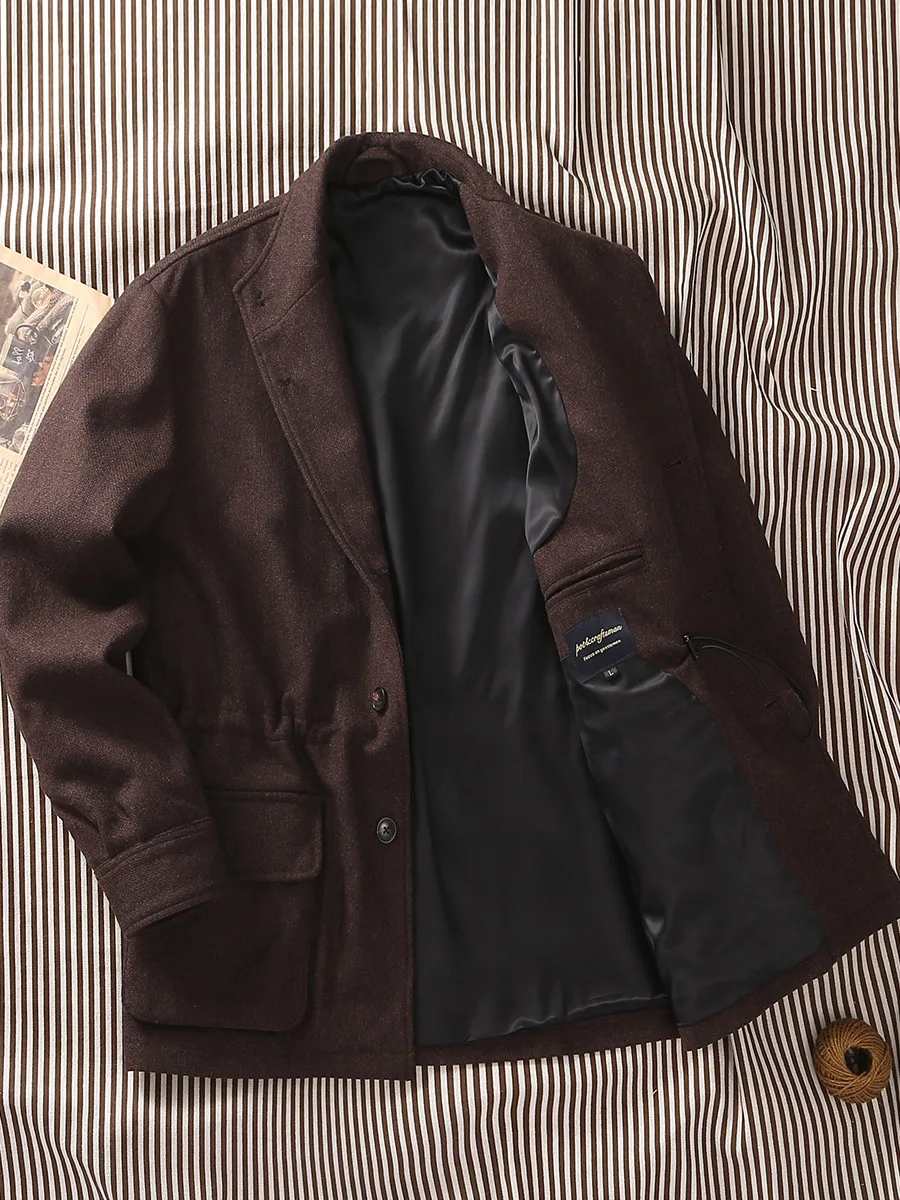 POT&CRAFTSMAN Classic Jacket Premium Casual Teba Collar Spanish Jacket Coffee Brown Wool Tweed Top Suit Collar Men's