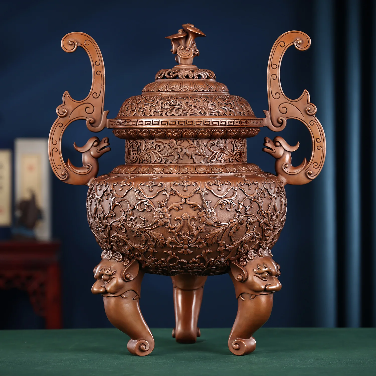 

Copper five supply ornament home decoration incense case home incense burner candle holder vase set