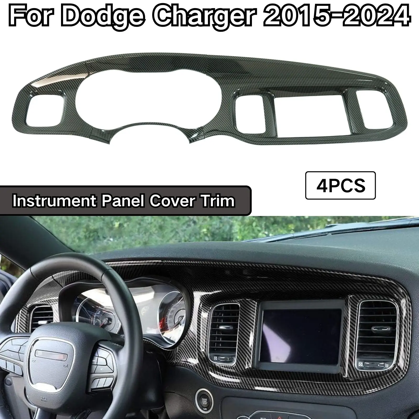 Instrument Panel Cover Trim For Dodge Charger 2015-2024 Dash Fascia Panel Garnish Bezel Center Console Dashboard Carbon Fiber