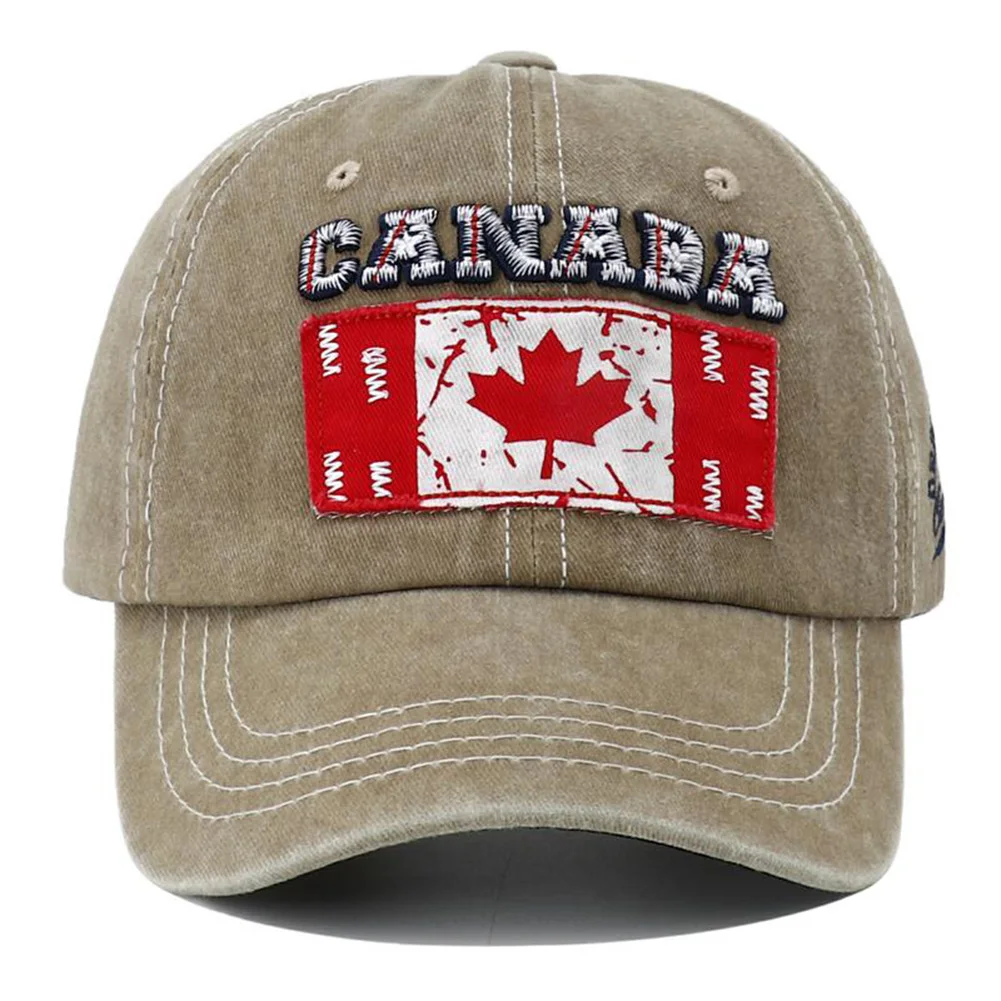 New Unisex Washed Cotton Baseball Cap Vintage CANADA Flag Embroidery Snapback Hat Outdoor Sports Hats for Men Women Peaked Caps