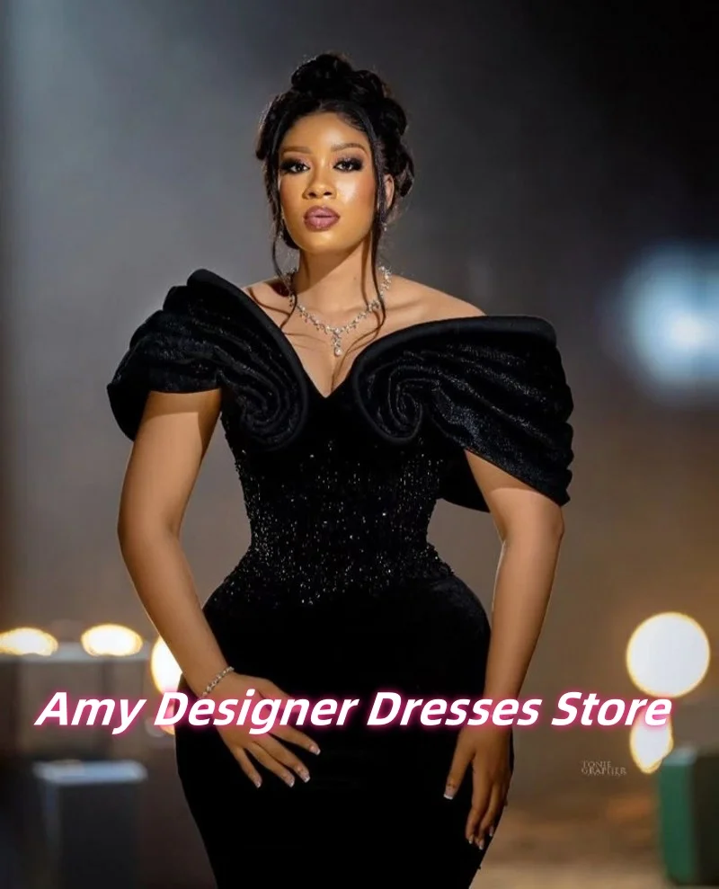 Vestidos de Noche elegantes de terciopelo negro, vestido largo de sirena para graduación, vestidos de fiesta de lentejuelas de lujo, vestido de cena africano personalizado