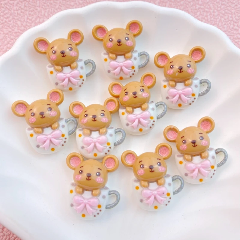 10Pcs New Cute Cartoon Mushrooms, Mice, Rabbits, Teapots Series Flat Back Resin Cabochons Scrapbooking DIY Jewelry Craft Decorat