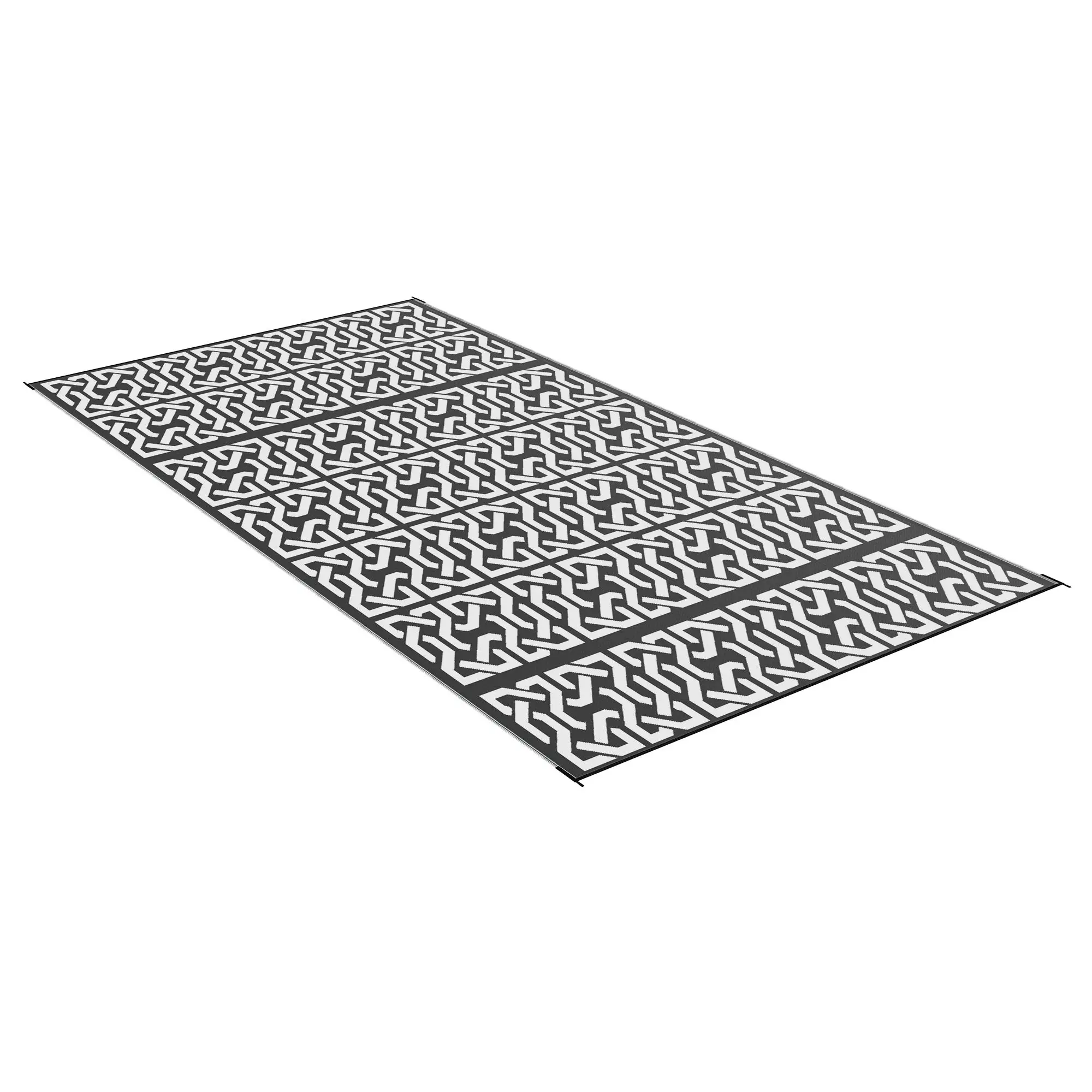 

For Outsunny Reversible Outdoor Rug, 9 x 18, Black & White Chain Pattern, for RV & Camping with Bag