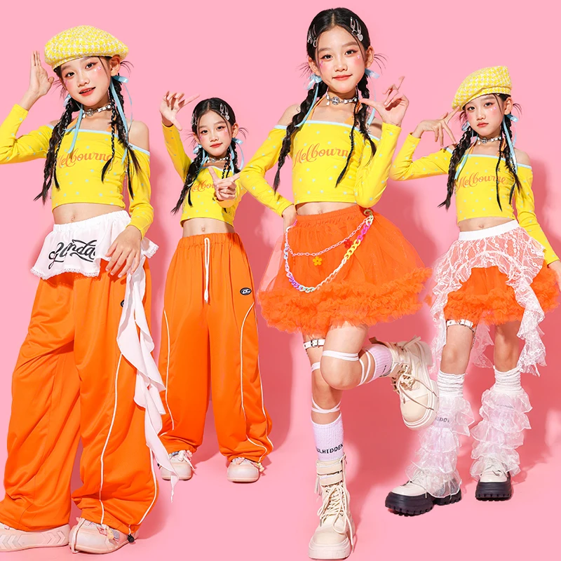 

Подростковая милая одежда для джазовых танцев для девочек, наряд Kpop, одежда для выступлений в стиле хип-хоп, брюки, детский уличный костюм для современного танцевального шоу, модный костюм