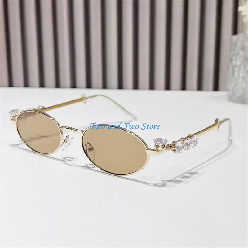 

HX6F Hip Hop Sunglasses Stylish Decorative Luxurious Rhinestones Shades Oval Frame