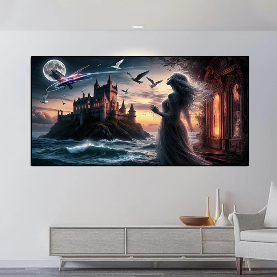 

Fullcang лунный замок чайка женщина большой размер Diy наборы для алмазной живописи животные полная квадратная круглая дрель мозаика вышивка картина