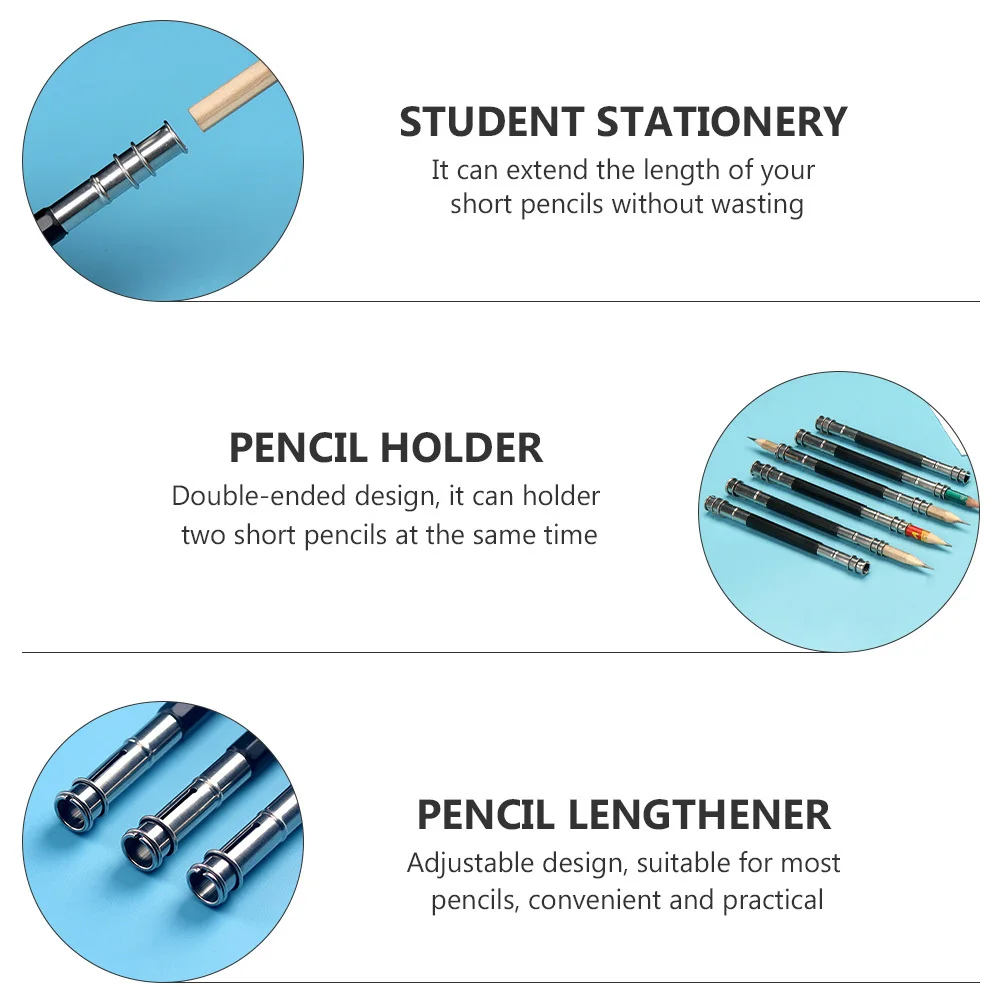 10Pcs Pencil Lengthener Strong Metal Pencil Extender Double Ends Holder Adjustable Fit for Most Pencils Reduce Waste