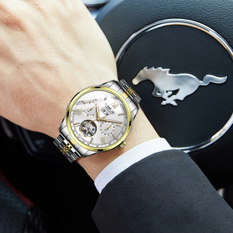 MIGE Original MIYOTA Men's Watches Mechanical Automatic Watch Waterproof Luminous Calendar Week Wristwatch Stainless Steel