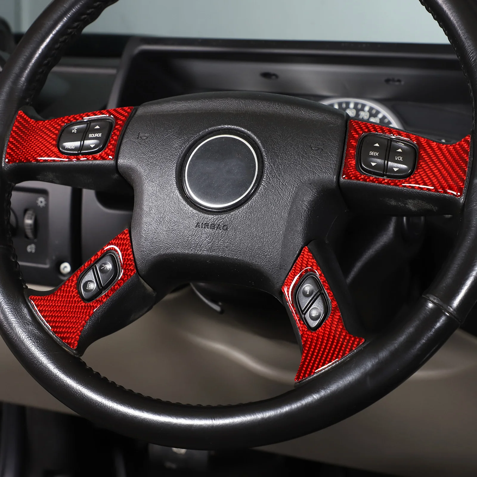 For Hummer H2 2003 2004 2005 2006 2007 PVC Black Carbon Fiber Car Steering Wheel Cover Trim Sticker Decoration Accessories 4pcs 5