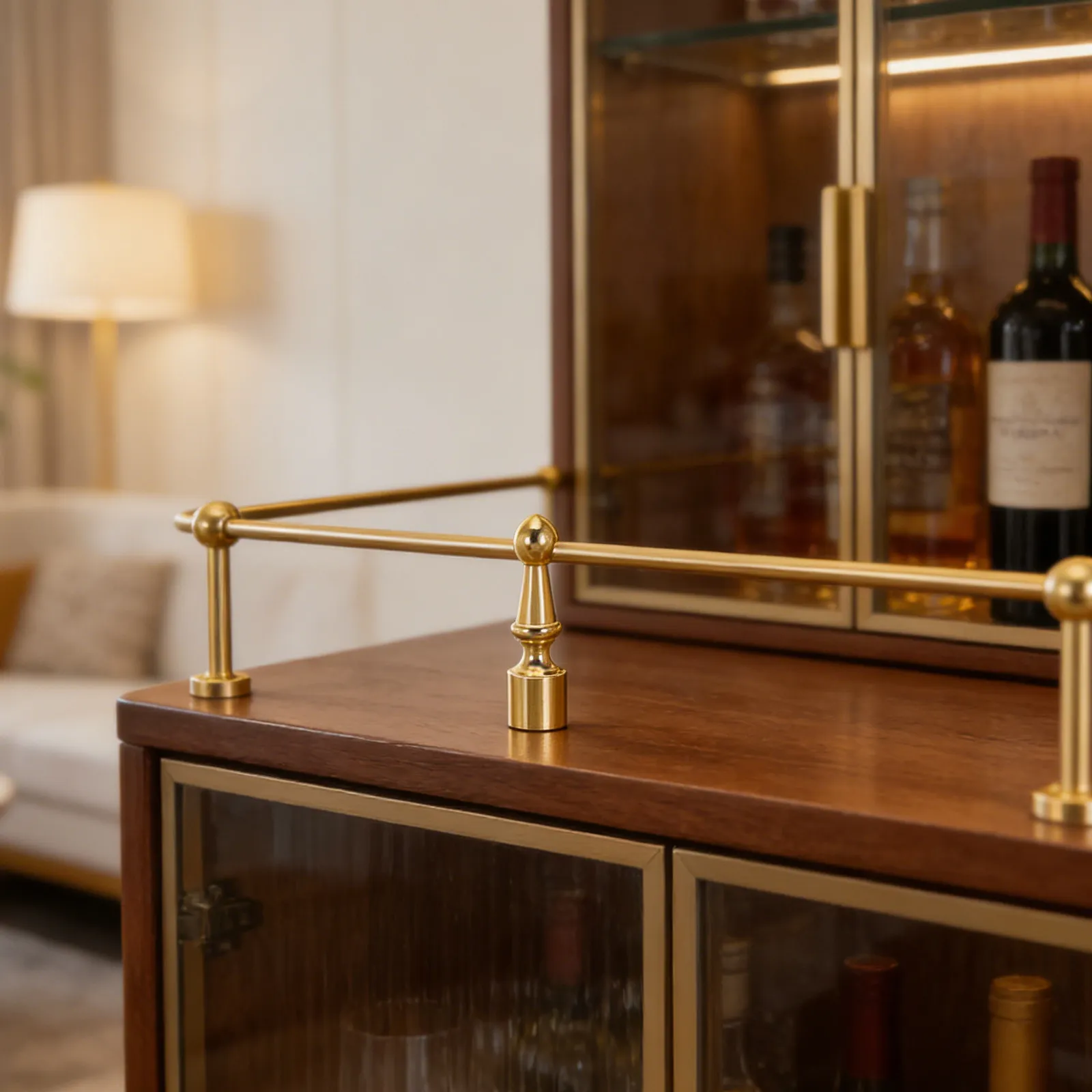 4Pcs Wine Cabinet Railing Connectors Gold Zinc Alloy Handrail Connecting Hardware Glass Railing Post Caps Shelf Rail Brackets