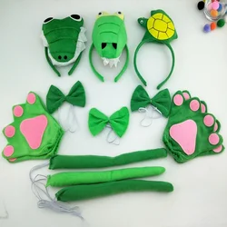 Adults Kids Animal Turtle Headband Props Crocodile Dinosaur Hairband Tail Bow Tie Costume Christmas Halloween Headwear