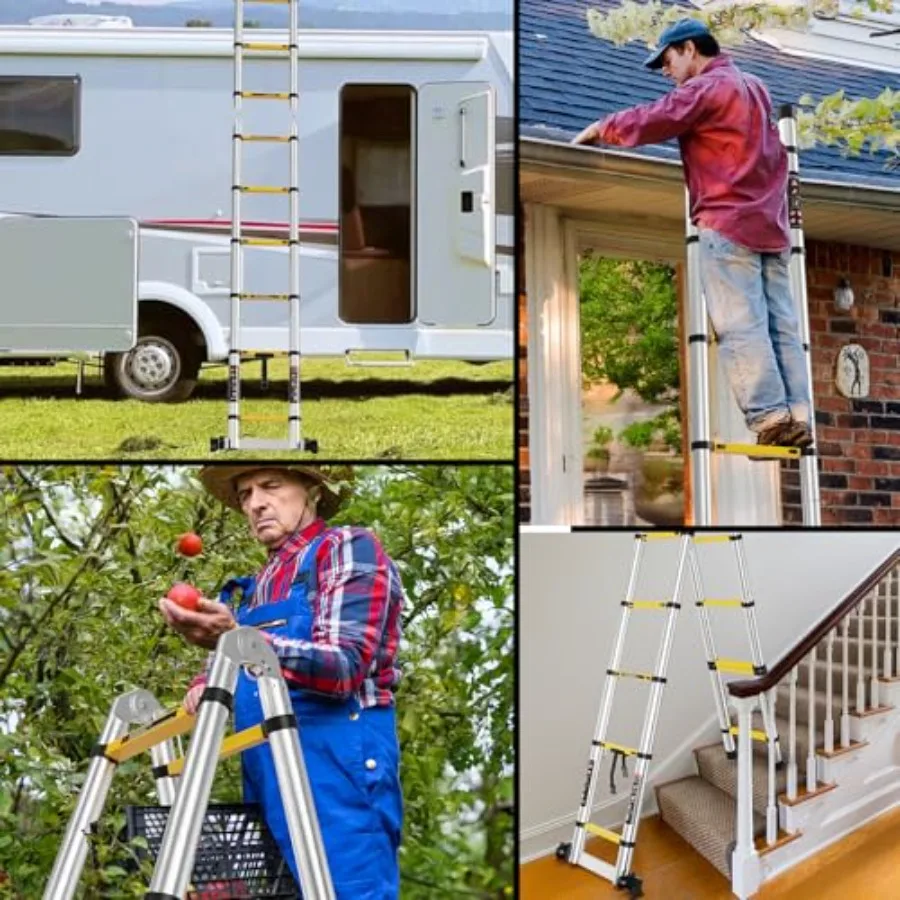 Telescoping A Frame Ladder 16.5ft Aluminum Extension Folding Telescopic Ladder Lightweight 330lbs Max Capacity Multi Purpose fo