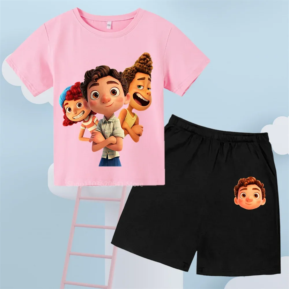 Disney Luca Shorts & T-shirt Set for Juniors - Stylish Fish Print Design - Great for Boys & Girls' Casual Days Ages 3 to 14