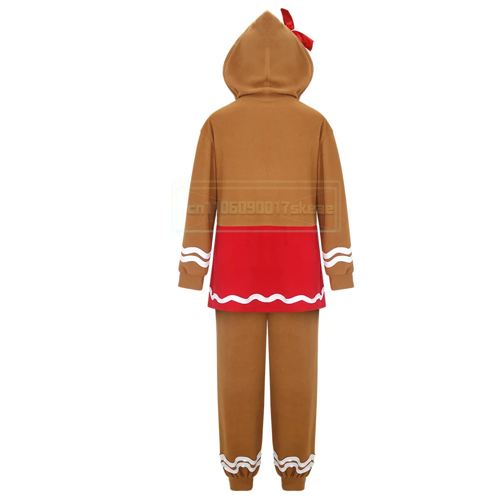 Lebkuchenmann-Kostüm, langärmeliges Patchwork-Weihnachtsoverall-Cosplay-Kostüm mit Kapuze