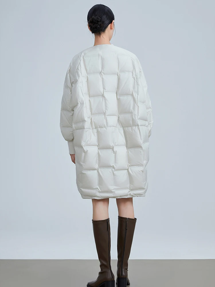 Winter Lange Rundhals Daunenjacke Weibliche Einreiher Stepp Parker Outwears Frauen 90 Weiße Ente Unten Verdickung Mantel
