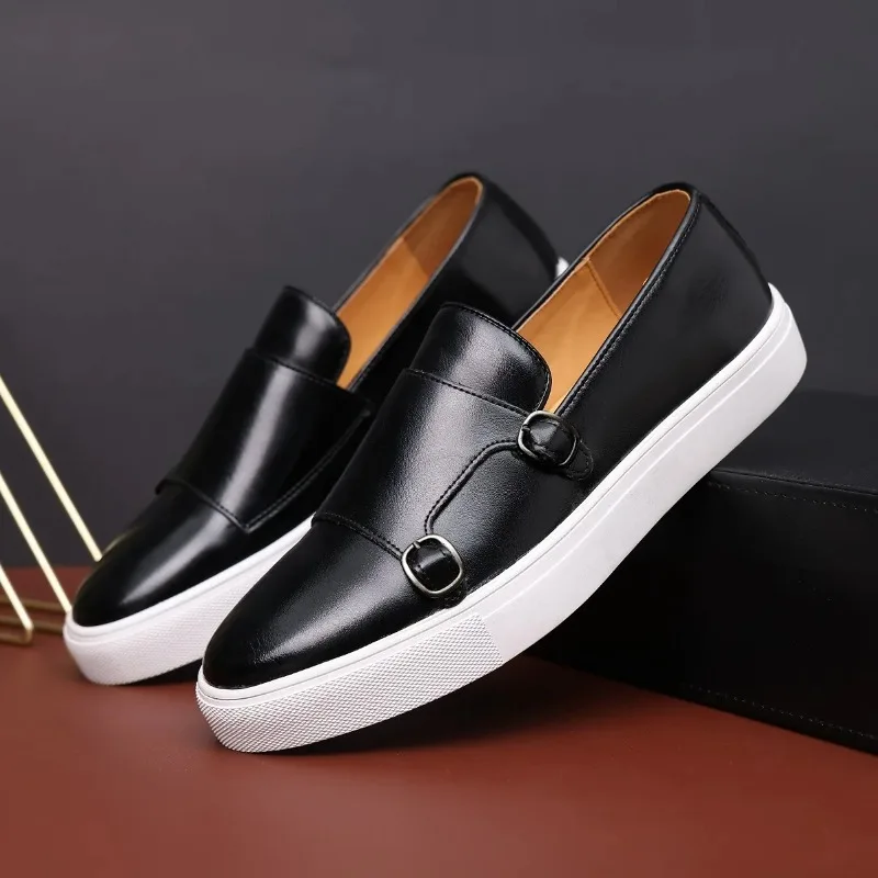 

Fashion Men's Casual Leather Shoes Men Classic British Style Monk Loafers Mens Slip-on Outdoor Flats Driving Shoe