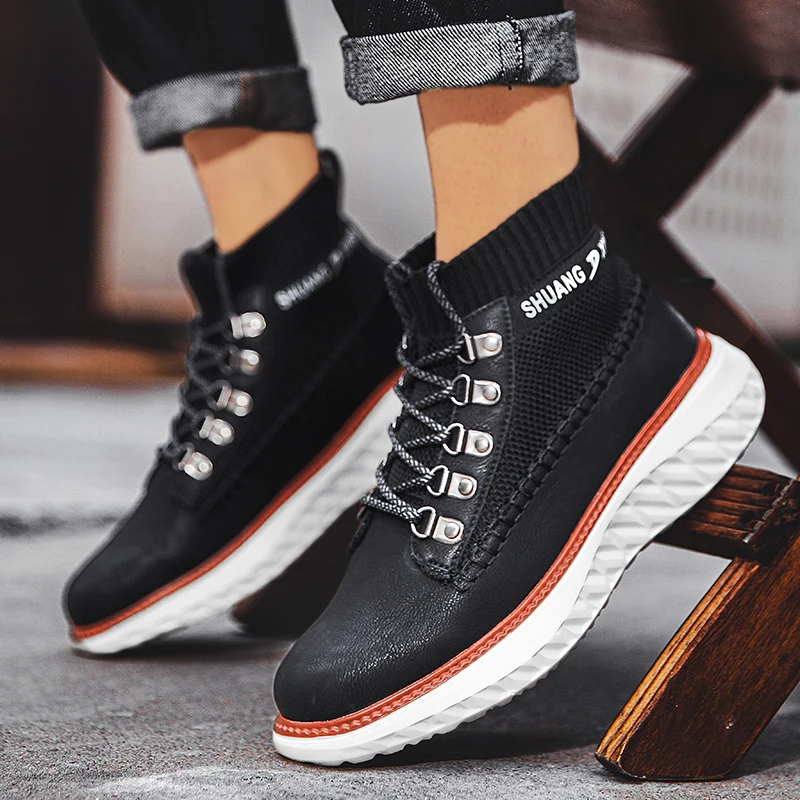 

Men's Leather Shoes High Top Casual Comfort Loafers Soft Penny Loafers Men Lace Up Lightweight Driving Boat Shoes Men Sneakers