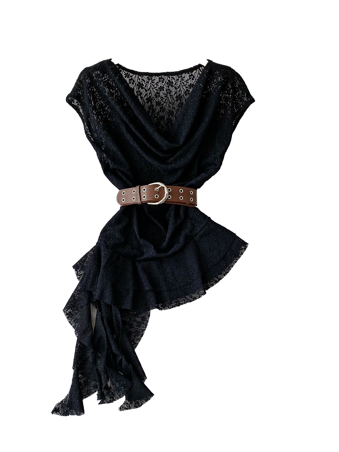 Csa Sexy de Renda Estilo Americano Fena 2025 Nova Cintura Ajustada Sem Mangas Decote em V Barra com Babados Top Versão...