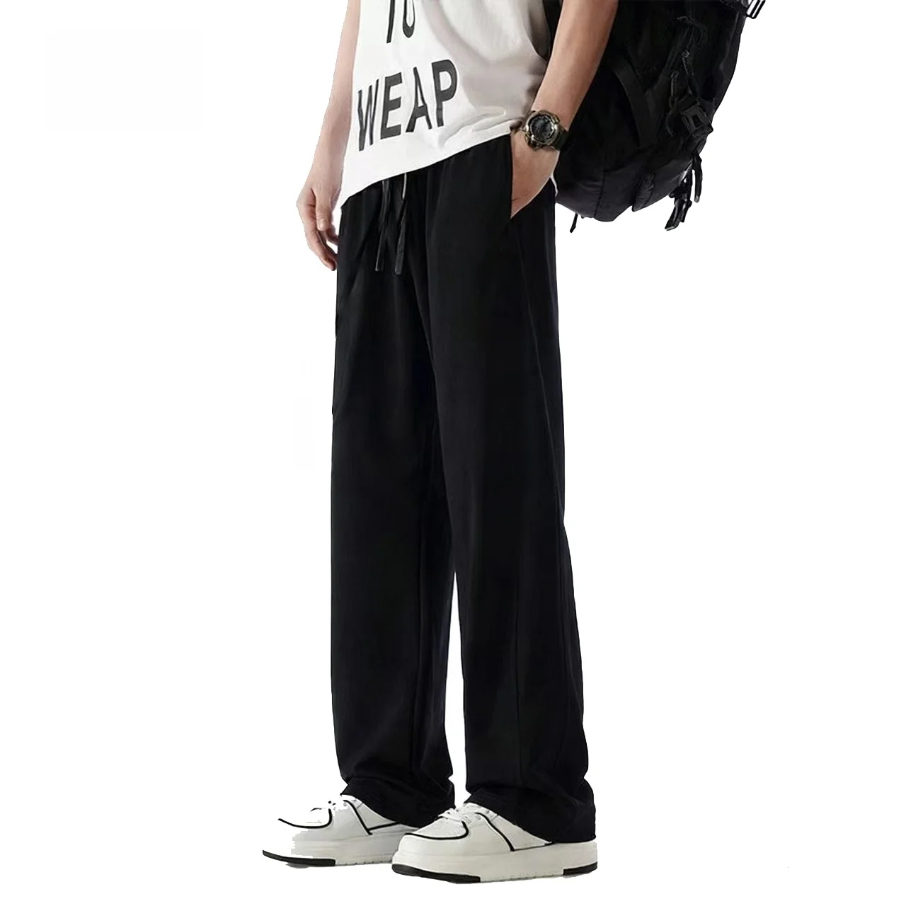 

Loose Casual Straight Leg Pants High Waist Spor Sle Breathable Polyester Cotton Blend Comfortable Fit mid Youn Men's Wear