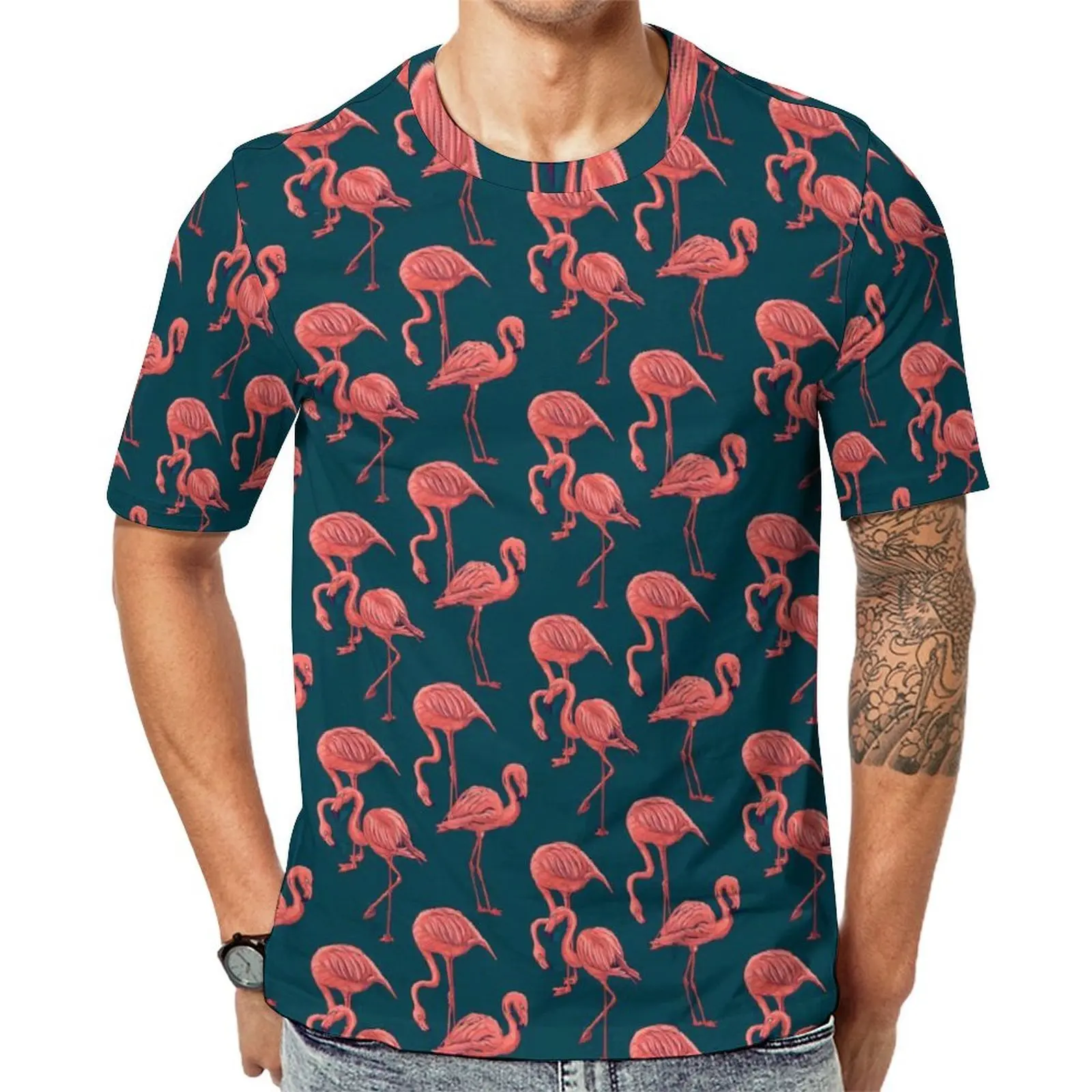 Summer T Shirt Tropical Birds T-Shirts Pink Flamingo Print Street Style Harajuku Tee Shirt For Male Short Sleeve Oversized Tops