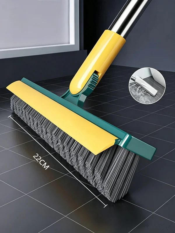 2‑in‑1 Floor Scrub Brush with Squeegee V‑Shaped Long Handle Brush for Bathroom Tile Gap Floor Wall Household Cleaning Tool