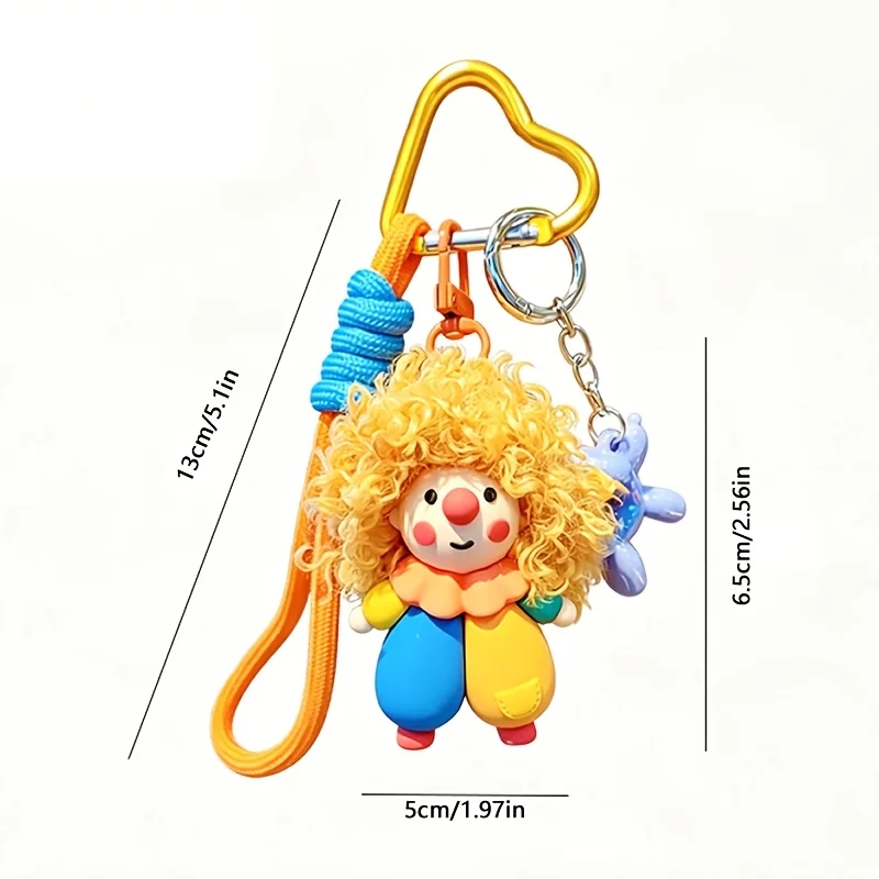1pcs Dopamine Style Clown Doll Keychain Cartoon Curly-Haired Clown Keychain Car Key Ring & Party Small Gift Women's Bag Charm
