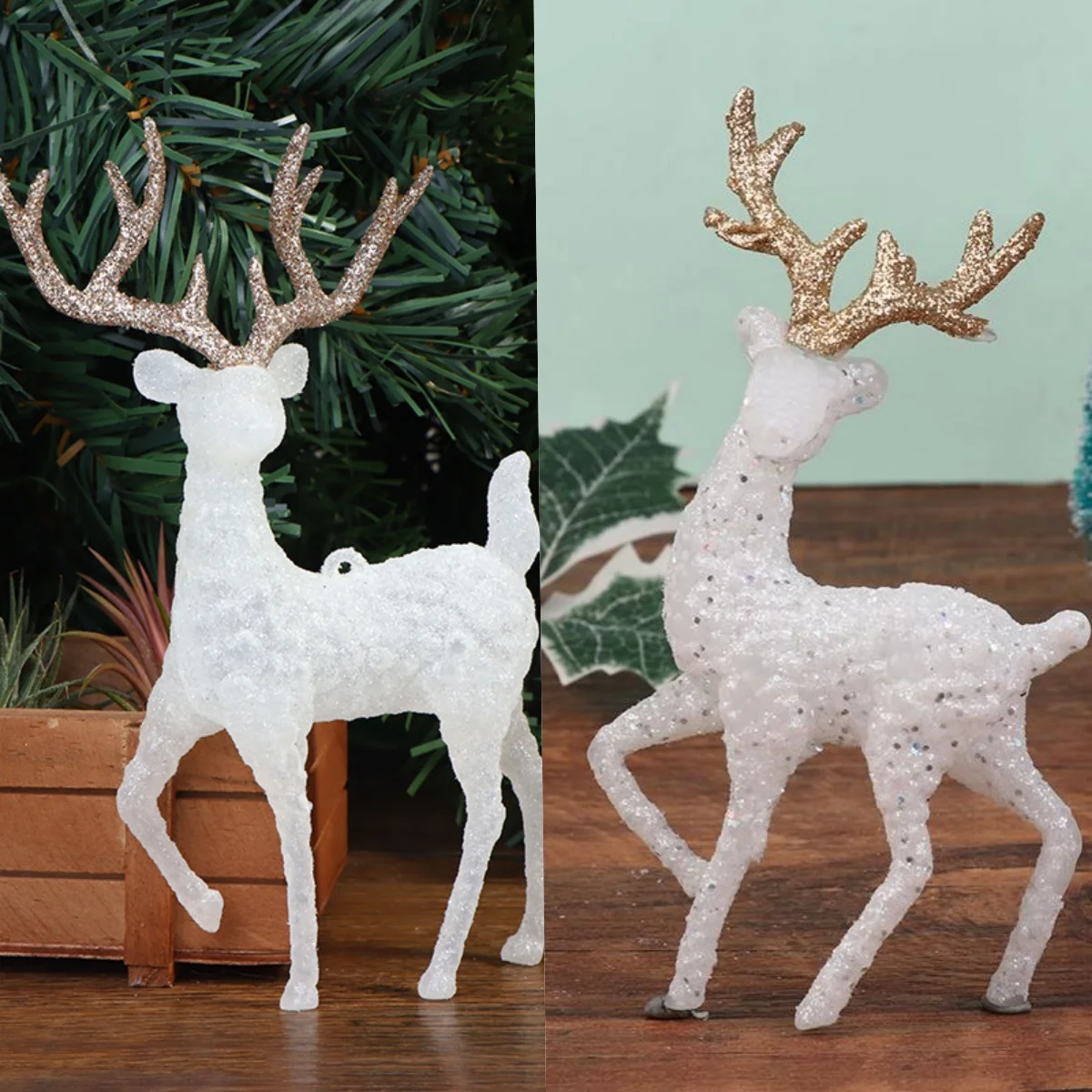 Plastic Crystal Flash Deer Christmas Forest Elk Dessert Table Decor Home Kid Naviidad Gift Shop Display Christmas tree Ornaments