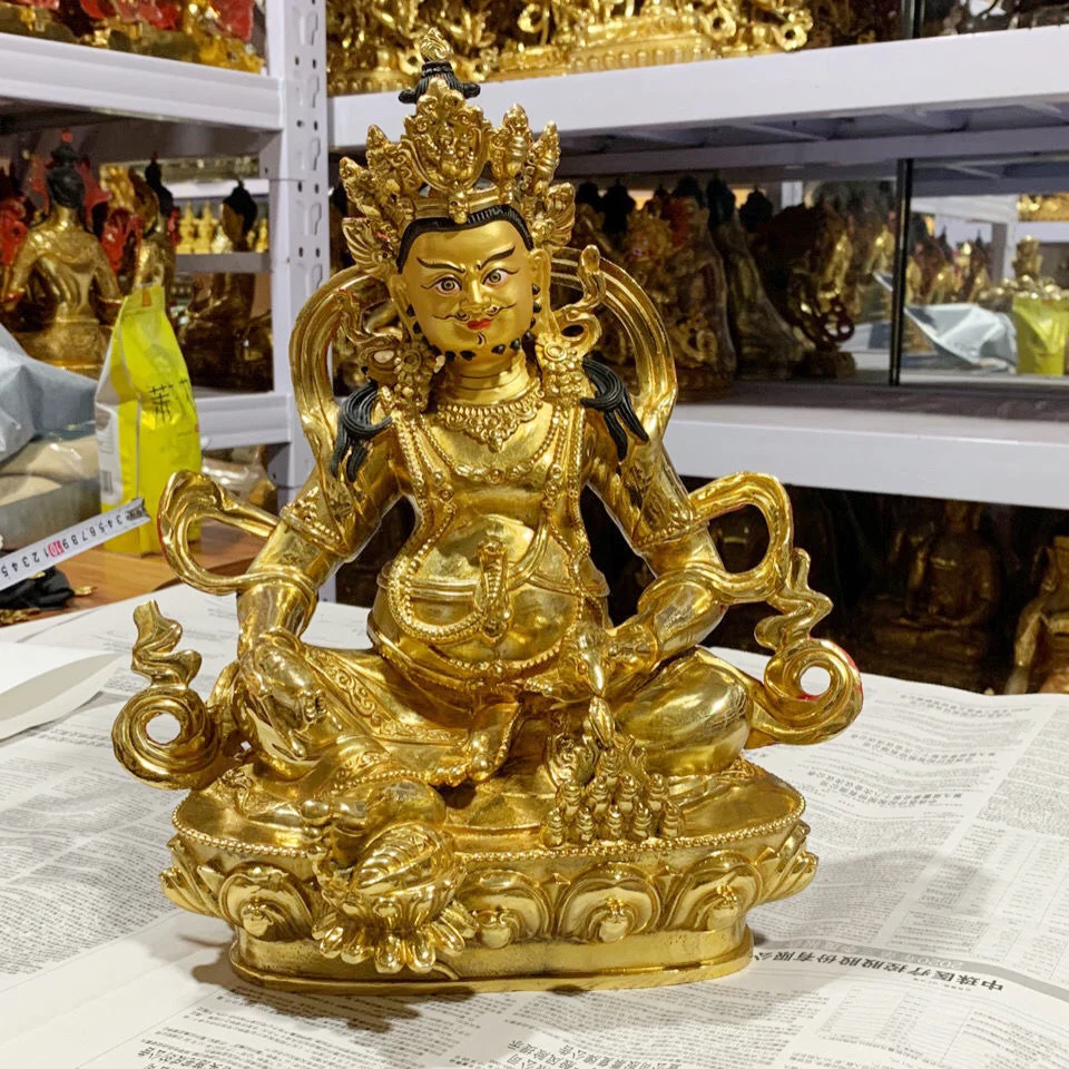 large Tibet Nepal Buddhism Copper gilding Yellow Jambhala yellow fortune god Buddha statue bring money good luck