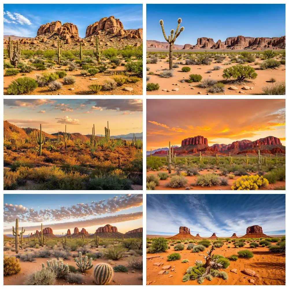 

Western Scenery Photography Backdrop Nature Desert Plants Cactus Blue Sky Travel Portrait Photo Background Photo Studio Props