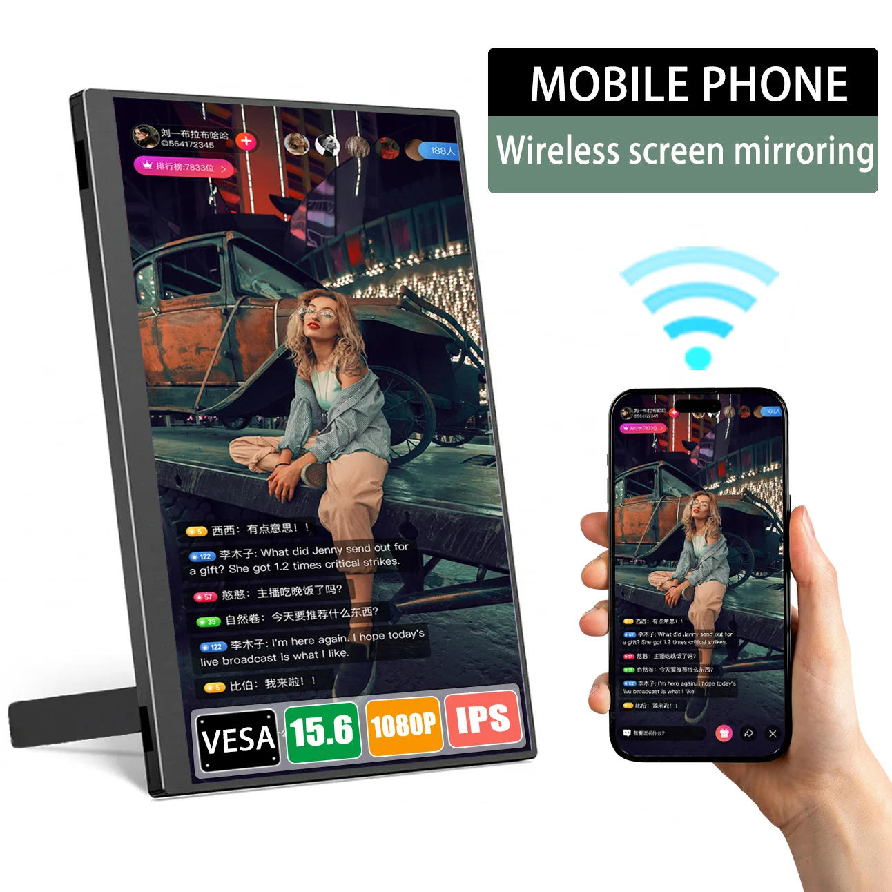 AHXJKA 15,6-дюймовый беспроводной проекционный монитор с автоматическим вращением, портативный дисплей для ноутбуков, Mac и телефонов, проекции Wi-Fi