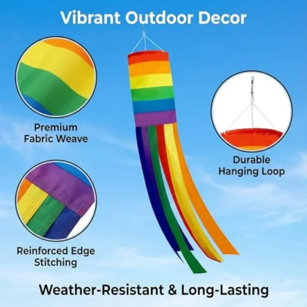 100cm Rainbow Windsock Flag Large Hanging Courtyard Screen Printing Flag Colorful Windsock Decorative Flag