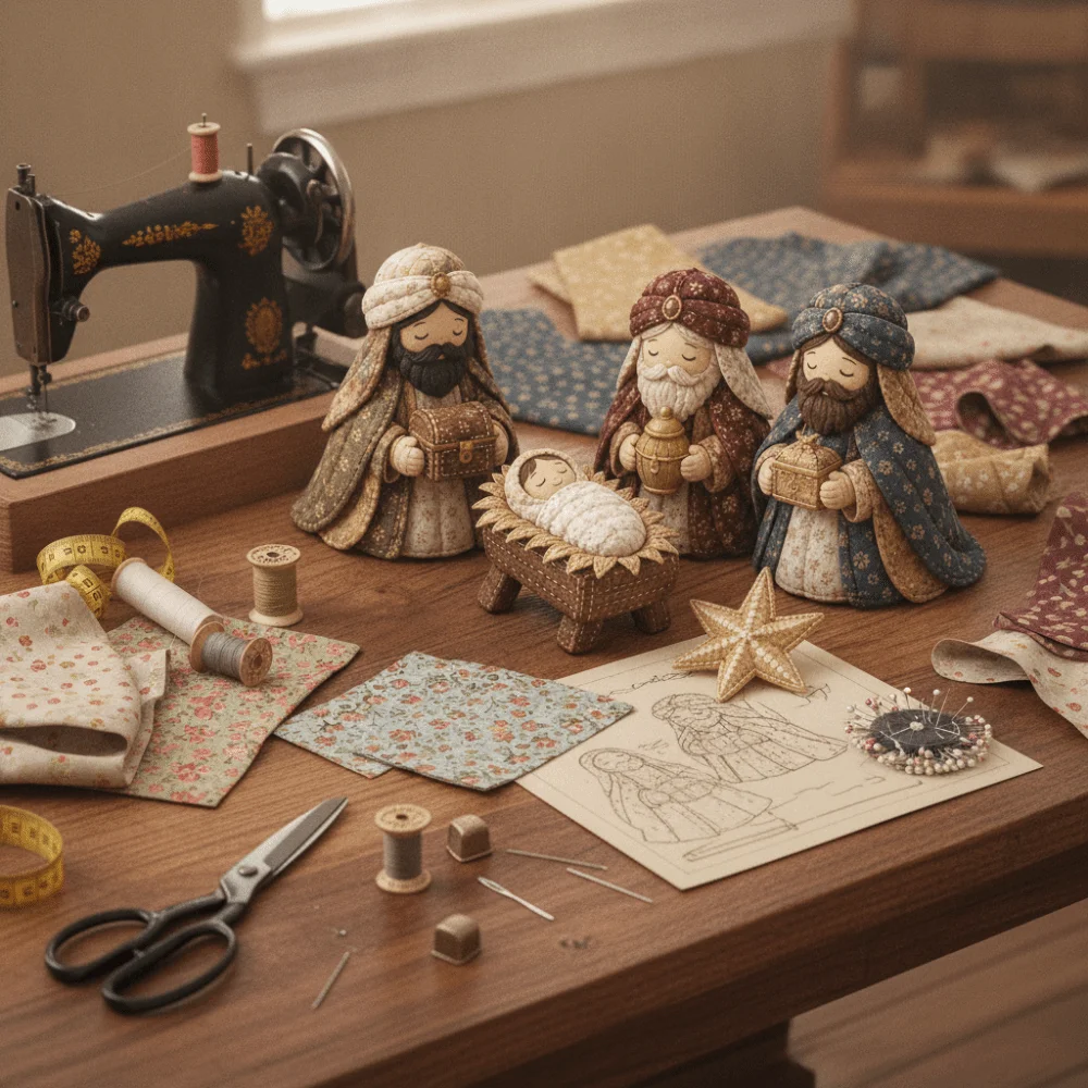 Pre-Cut Fabric Quilted Nativity Patchwork Kit Beginner Friendly Handmade Quilted Fabric Nativity Set with Assembly Guide DIY