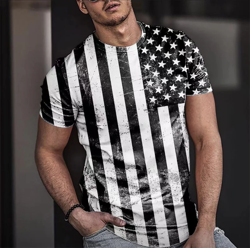 Summer T-shirt Men Short 3D Print Fashion Tops Casual Tee American Flag Harajuku Sleeve Shirts Oversize T-shirt Street Clothing