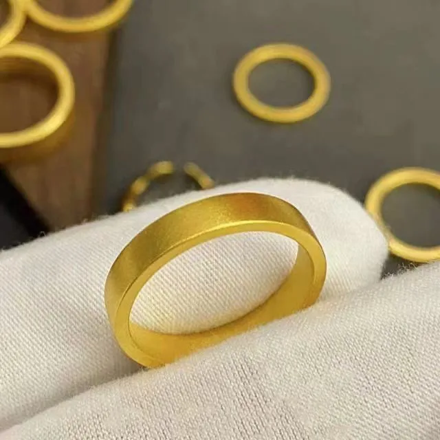 9999 24K Real Gold Antique Ring (7MM Wide) Thick Men\'s Inheritance Straight Face Solid Ring for Couples Lovers