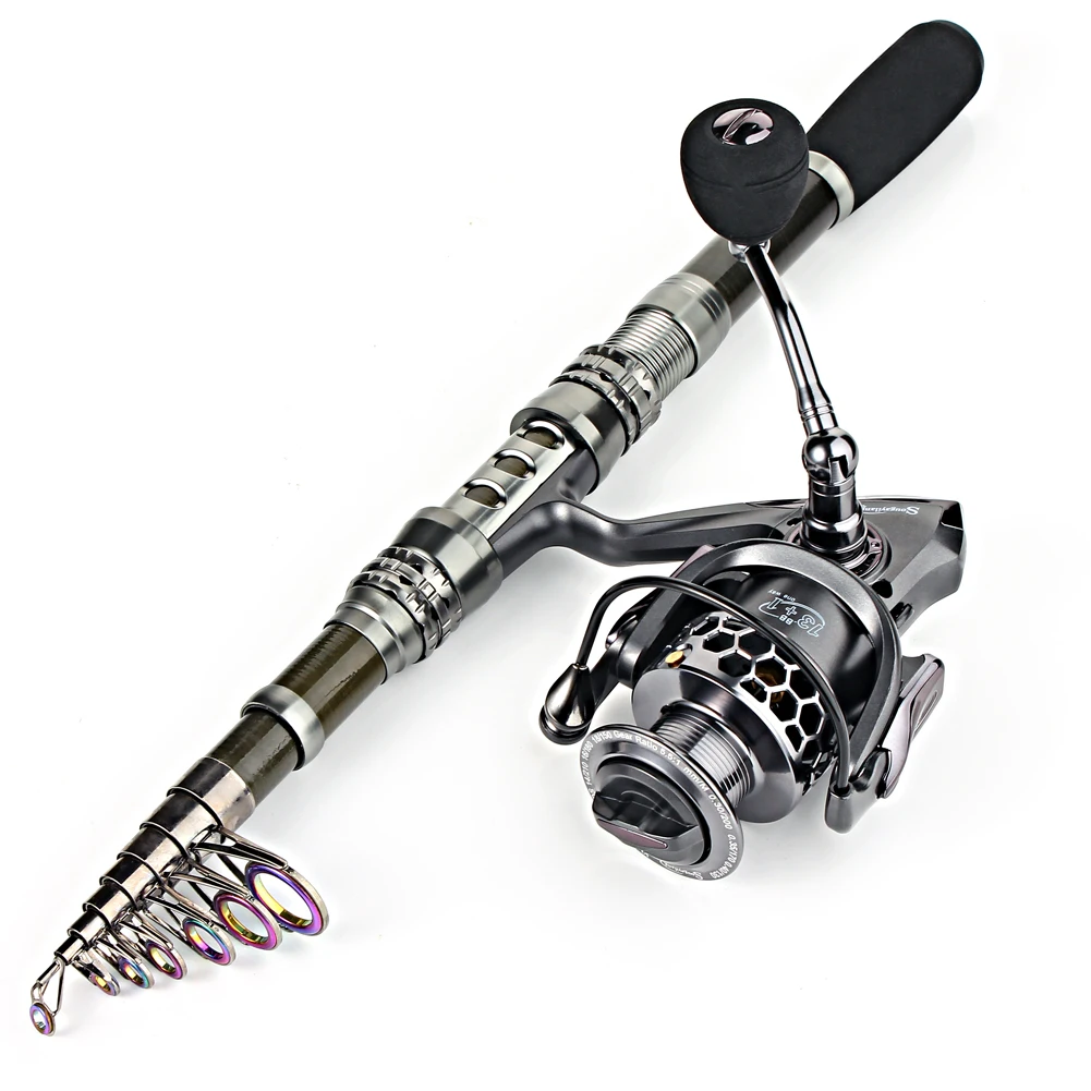 Sougayilang 1.8-3.3m Carbon Fiber Spinning Fishing Rod 13+1BB Fishing Reel Combo Telescopic Fishing Pole Spinning Reel Kit Pesca