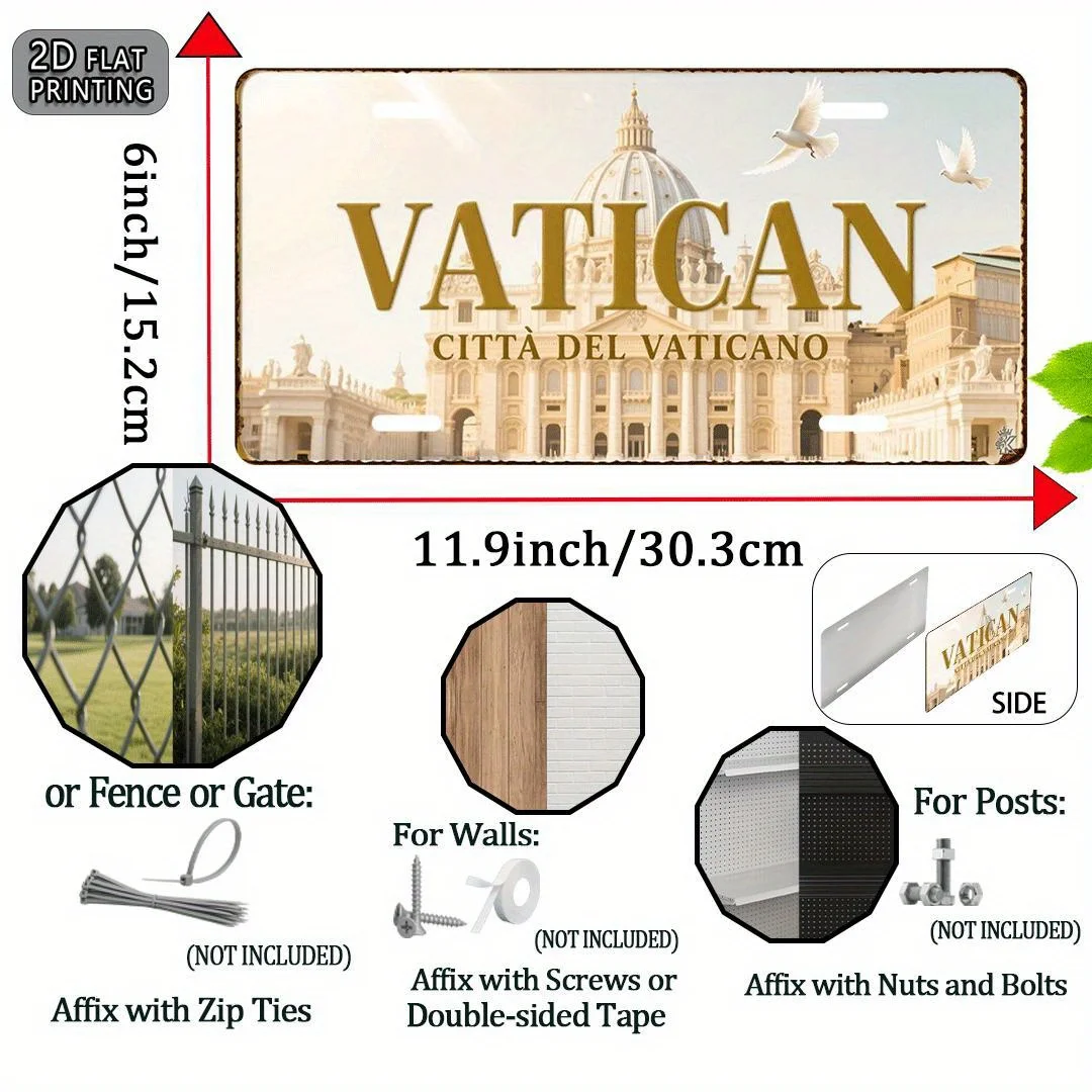 1PC 2D HD Aluminum Metal Sign, Vatican Città Del Vaticano Vintage Wall Decor, Retro St. Peter's Basilica Dove Design Metal Wall