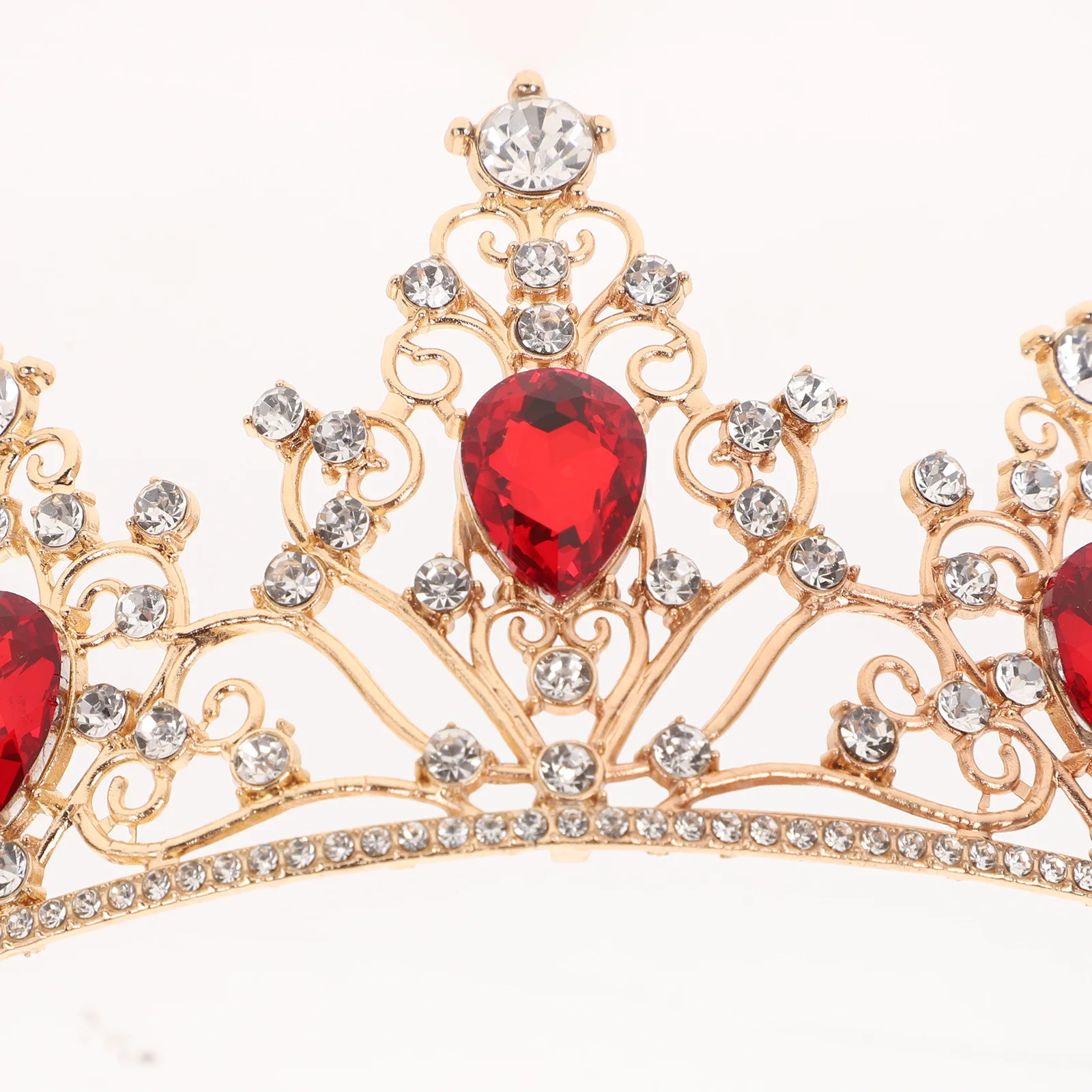 

Handmade Red Rhinestone Queen Crown Fashion Bridal Headwear Wedding Party Gemstone Crown Women Girls Party Headwear