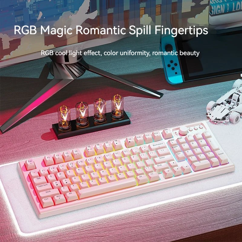 لوحة مفاتيح الألعاب اللاسلكية الصامتة EWEADN، BT/2.4 جيجا هرتز، إضاءة خلفية RGB، قابلة لإعادة الشحن، مريحة، مقبض الوسائط، لأجهزة Mac/Windows PC