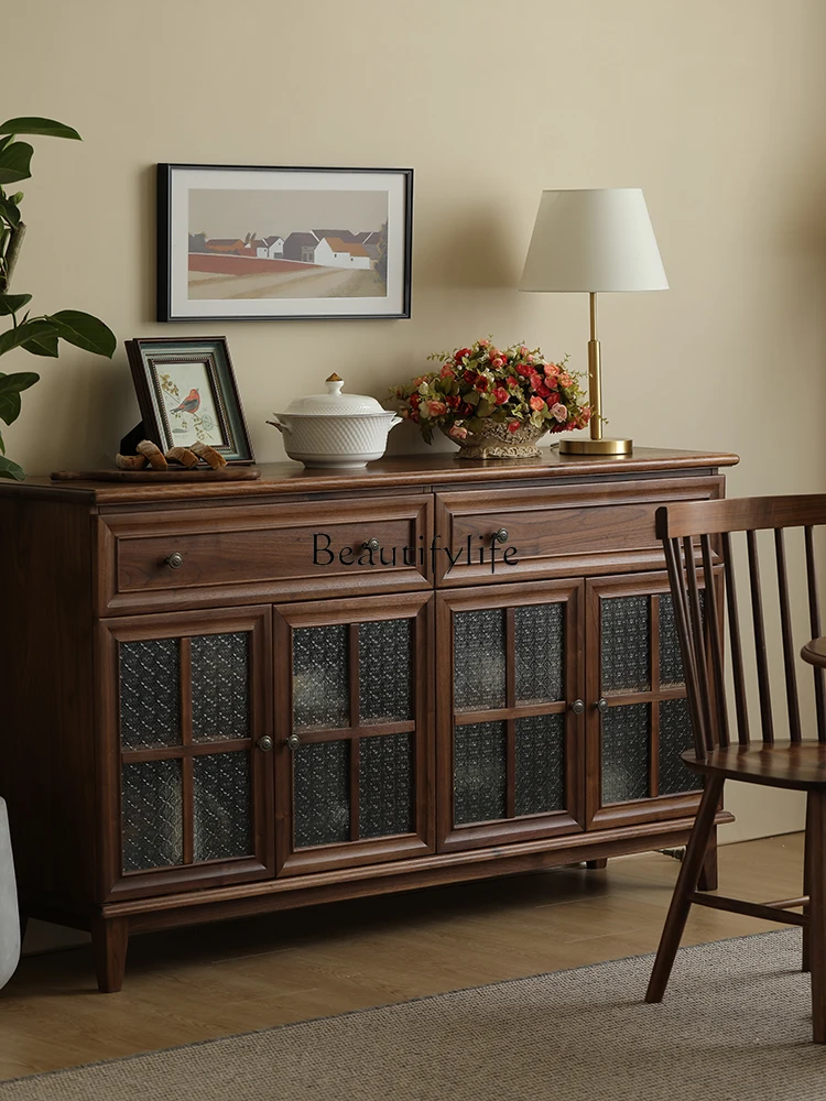 

American-Style Solid Wood Dining Side Tea Cabinet Modern Simple Storage Locker Solid Wood Dining Room Furniture