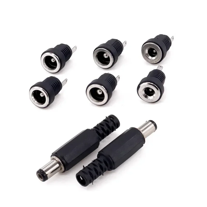 10PCS 3A 12V 5.5x2.1mm 5.5x2.5mm Male Female Power Connector Panel Mount Socket with Screw Nut for CCTV LED