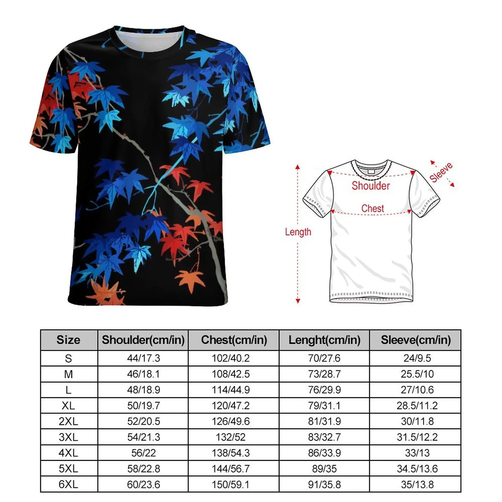 Male Elegant Leaf T Shirt Red And Blue Fashion T-Shirts Short Sleeve Custom Tops Wholesale Beach Y2K Casual Plus Size Clothes