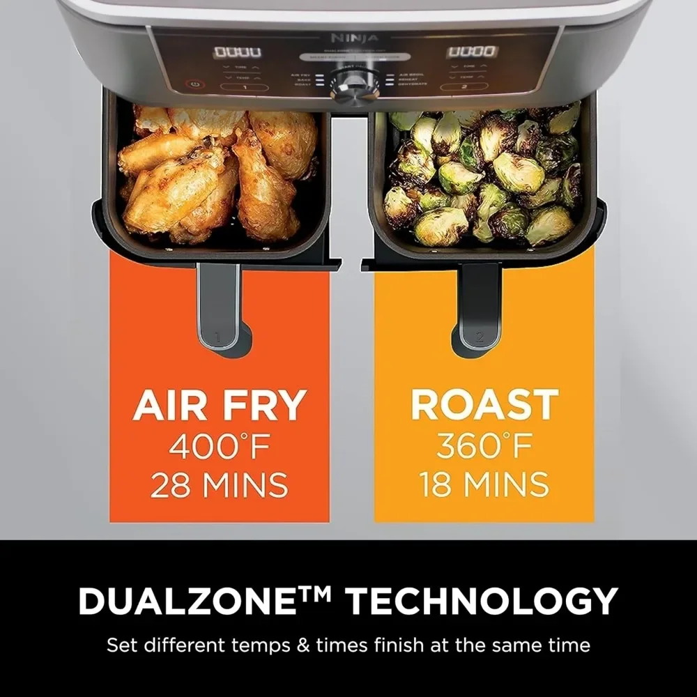 DZ401 Foodi 10 Quart 6-in-1 DualZone XL 2-Basket Air Fryer with 2 Independent Frying Baskets, Match Cook & Smart Finish to Roast