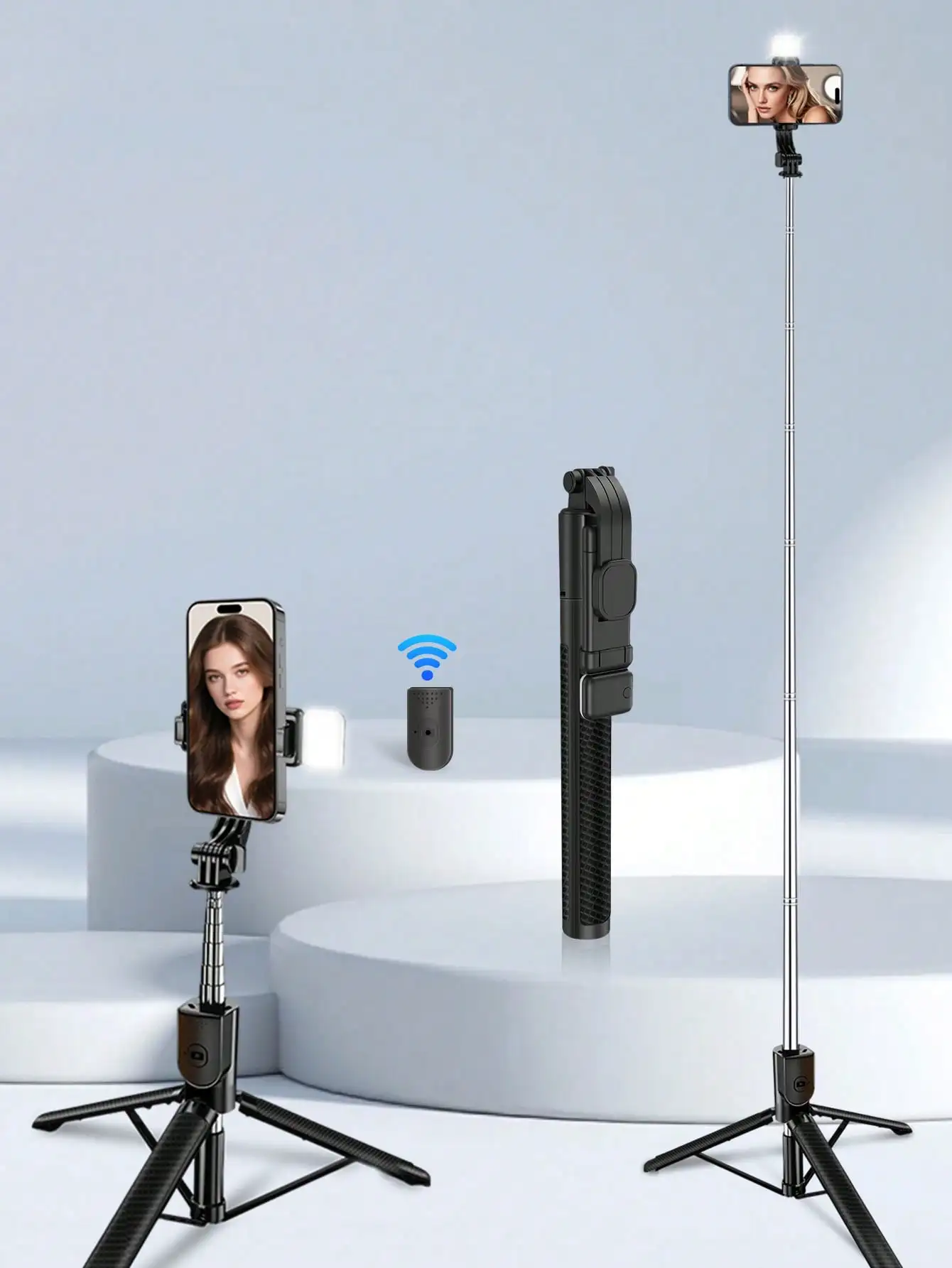 

1.7m Wireless Bluetooth Selfie Stick Tripod, Extendable Selfie Stick, Handheld/Floor Stand/Desktop Mode, With LED Fill Light, Wireless Remote 360° Rotating Phone Holder, Compatible With IPhone And Android Phones, Suitable For Travel And Live Streaming