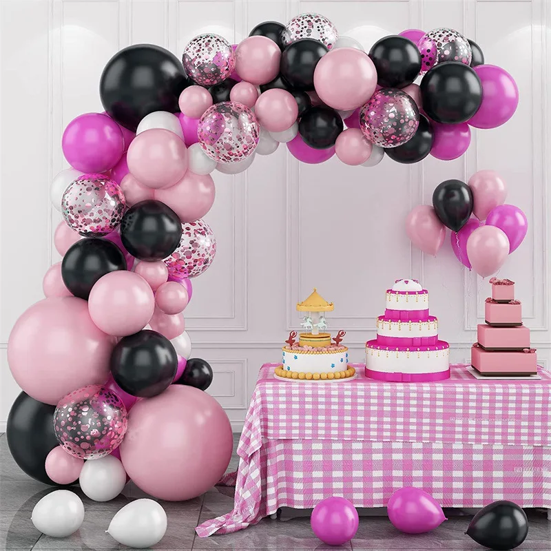 

Pink Black White Confetti Balloon Arch Garland Wedding Kids Birthday Baby Shower Party Ballons Background Decoration Globos