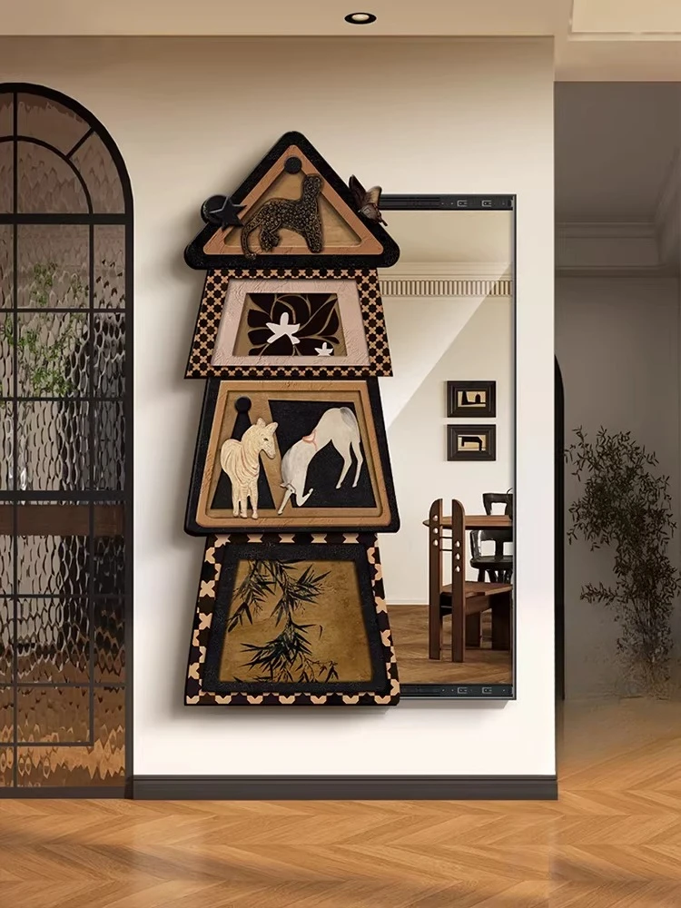 Medieval style sliding full-length mirror French bedroom hidden full-length mirror invisible porch background wall mirror