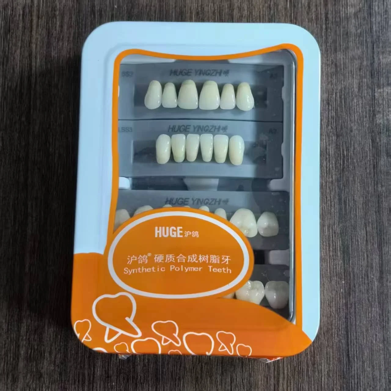 1set HUGE Kaijing Synthetic Resin Teeth for Denture Processing -Four-Layer Colorful Premium Metal Box Packaging,A2/A3 Shades
